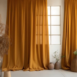 READY TO SHIP Ochre linen curtains 2 panels Cotton lining Medium weight linen Custom size