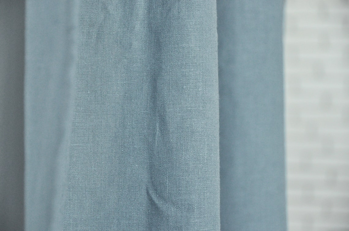 Dusty blue linen curtains / 2 panels / Stonewashed linen Etsy