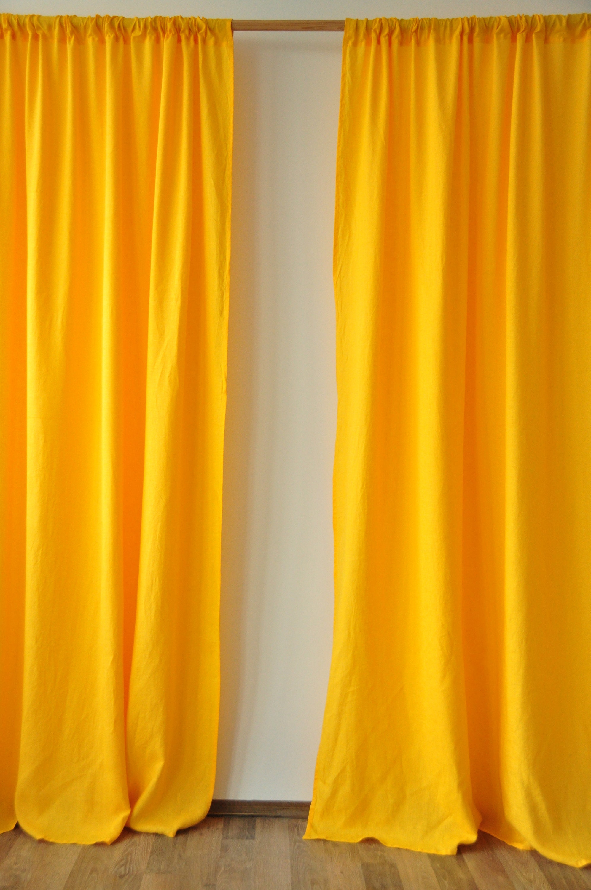Bright yellow linen curtains / 2 panels / Stonewashed linen Etsy