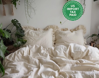 Beige and other colors ruffled linen pillow cover Linen pillowcase with ruffles Standard Queen King Custom size pillow case