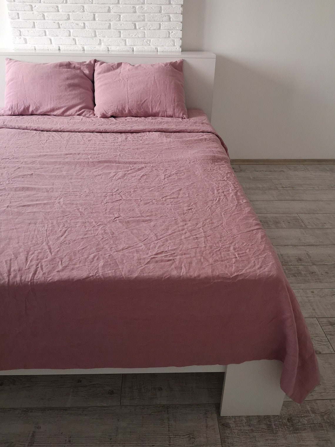 Rose pink linen sheet set / 1 flat sheet 1 fitted sheet 2 Etsy