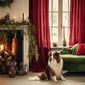 Christmas maroon regular and blackout linen curtains 2 panels Unlined Cotton Blackout lining Medium weight linen Custom size