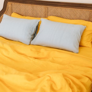 Bright yellow linen duvet cover 1 duvet cover Softened linen yellow comforter cover Quilt cover Zipper Buttons Hidden closure image 1