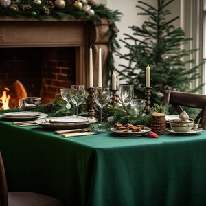 Forest green rectangle linen tablecloth Christmas theme round square tablecloth Emerald rustic linen table cloth Stonewashed Custom sizes