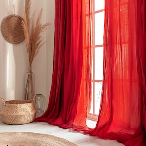 Scarlet red regular and blackout linen curtains 2 panels Unlined Cotton Blackout lining Medium weight linen Custom size