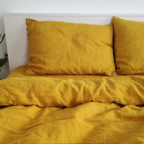 Mustard Linen Pillowcase Envelope Closure Pillowcase Etsy