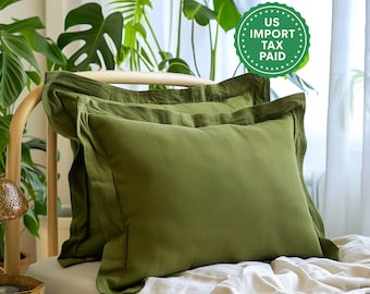 Olive linen Oxford sham Green sham pillow cover King Queen Standard Euro Decorative Lumbar, Custom size Envelope closure