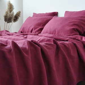 Raspberry linen flat sheet 1 Flat sheet Softened linen sheet Stonewashed linen Red linen bedsheet image 6