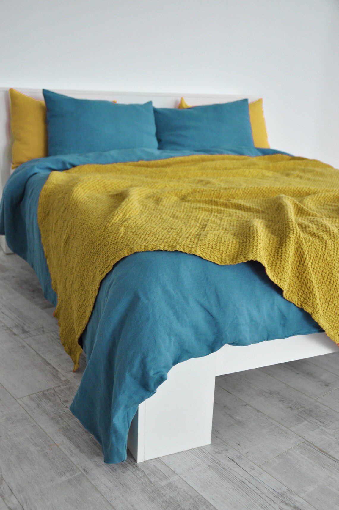 Yellow Mustard Waffle Linen Coverlet / Softened Linen / Heavy Etsy