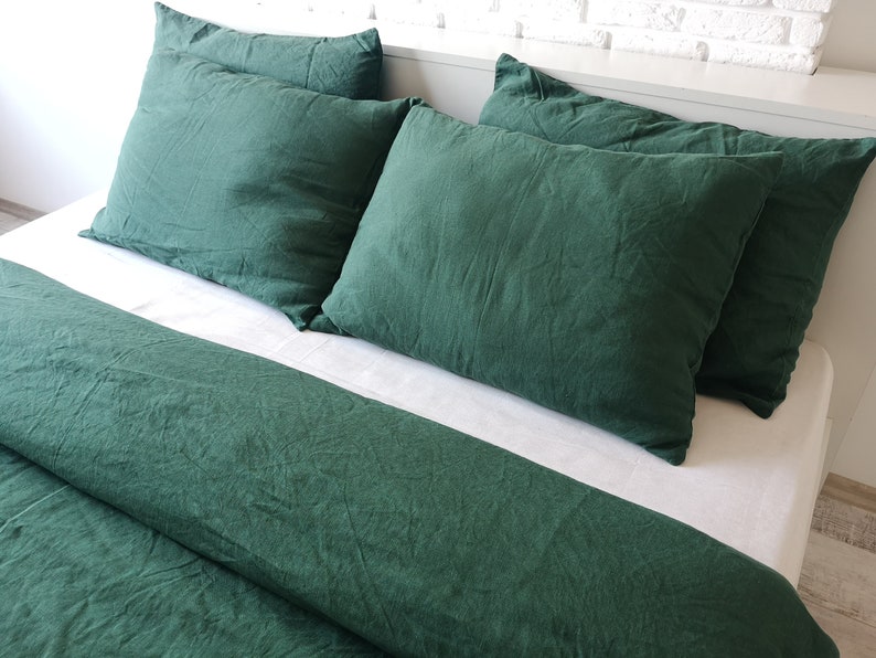 Forest Green Linen Bedding Set / 1 Duvet Cover 2 Pillowcases Etsy