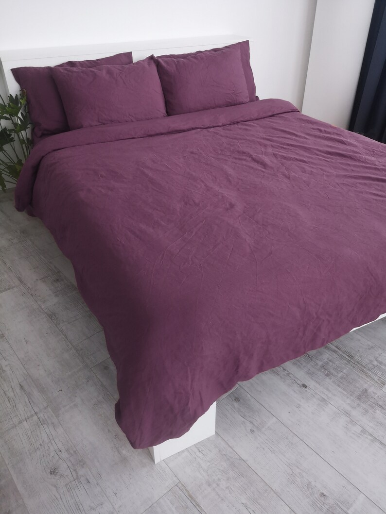 Burgundy linen bedding set / 1 Duvet cover 2 Pillowcases / Etsy