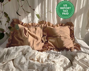 Clay and other colors ruffled linen pillow cover Linen pillowcase with ruffles Standard Queen King Custom size pillow case