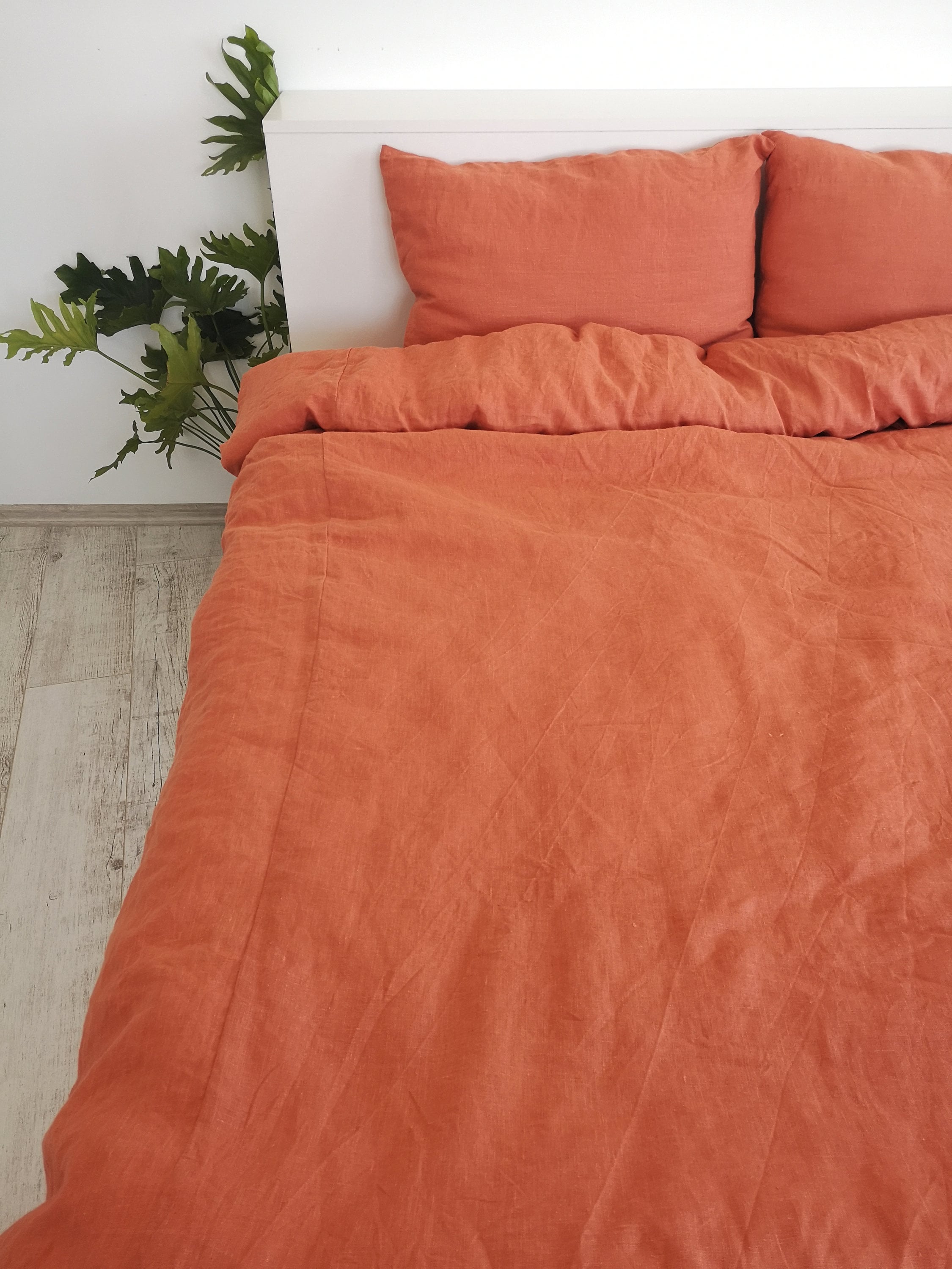 Burnt orange linen bedding set / 1 Duvet cover 2 Pillowcases Etsy