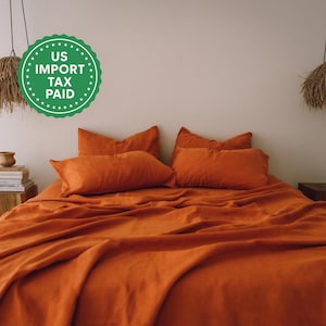 Burnt orange linen flat sheet 1 Flat sheet Softened linen sheet Stonewashed linen Linen bedsheet Farmhouse decor