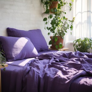 Violet linen sheet set 1 flat sheet and 1 fitted sheet and 2 pillowcases Purple softened linen bedding Stonewashed Lavender bedding set image 8
