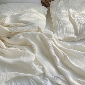 Milk white crinkle linen viscose blend pillowcase Soft off white pillow covers set King Queen Standard Euro Custom size Envelope closure