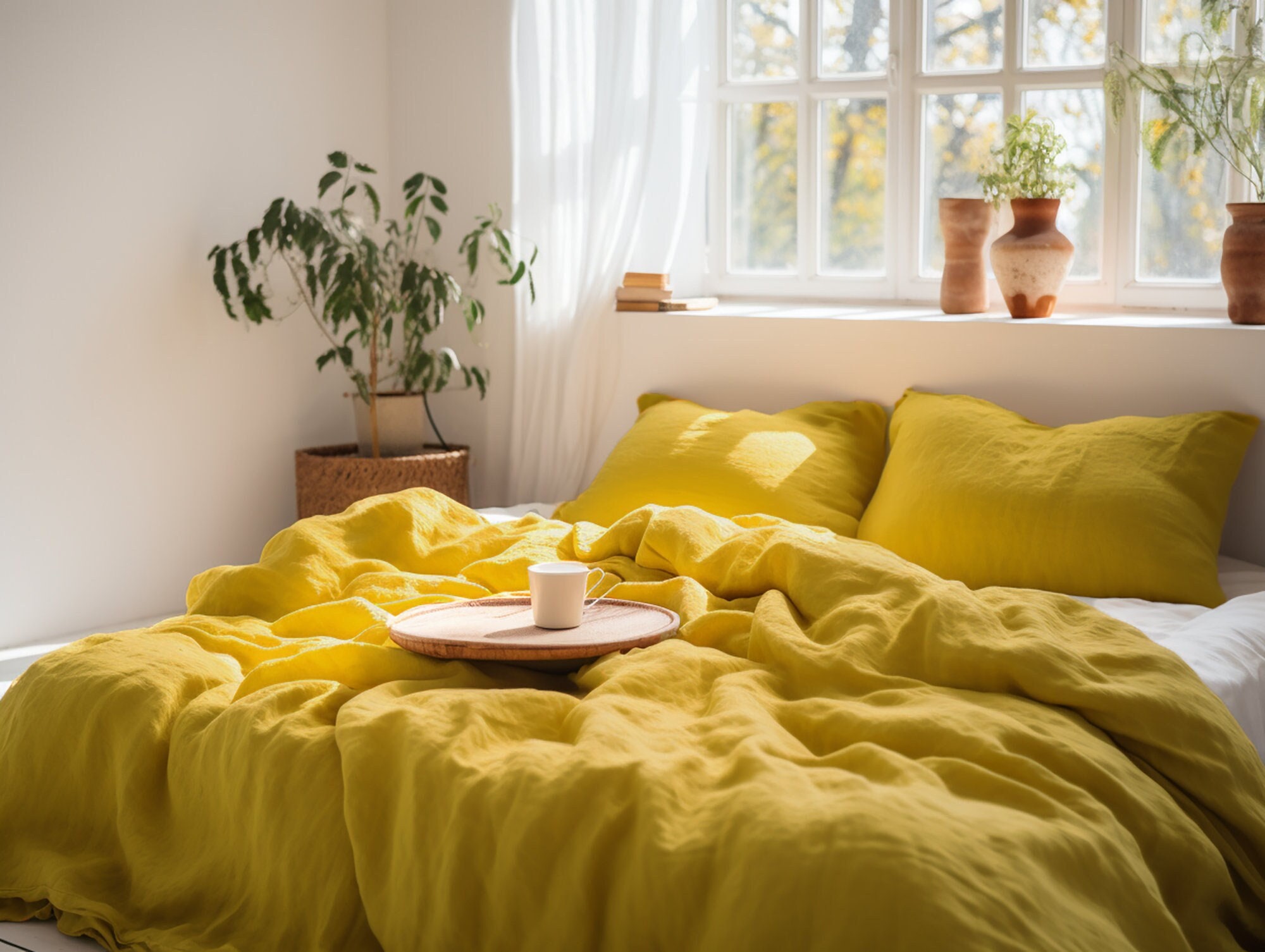 Mustard Linen Duvet Cover 1 Duvet Cover Softened Linen Yellow Comforter  Cover Quilt Cover Coconut Buttons Ribbon Ties 