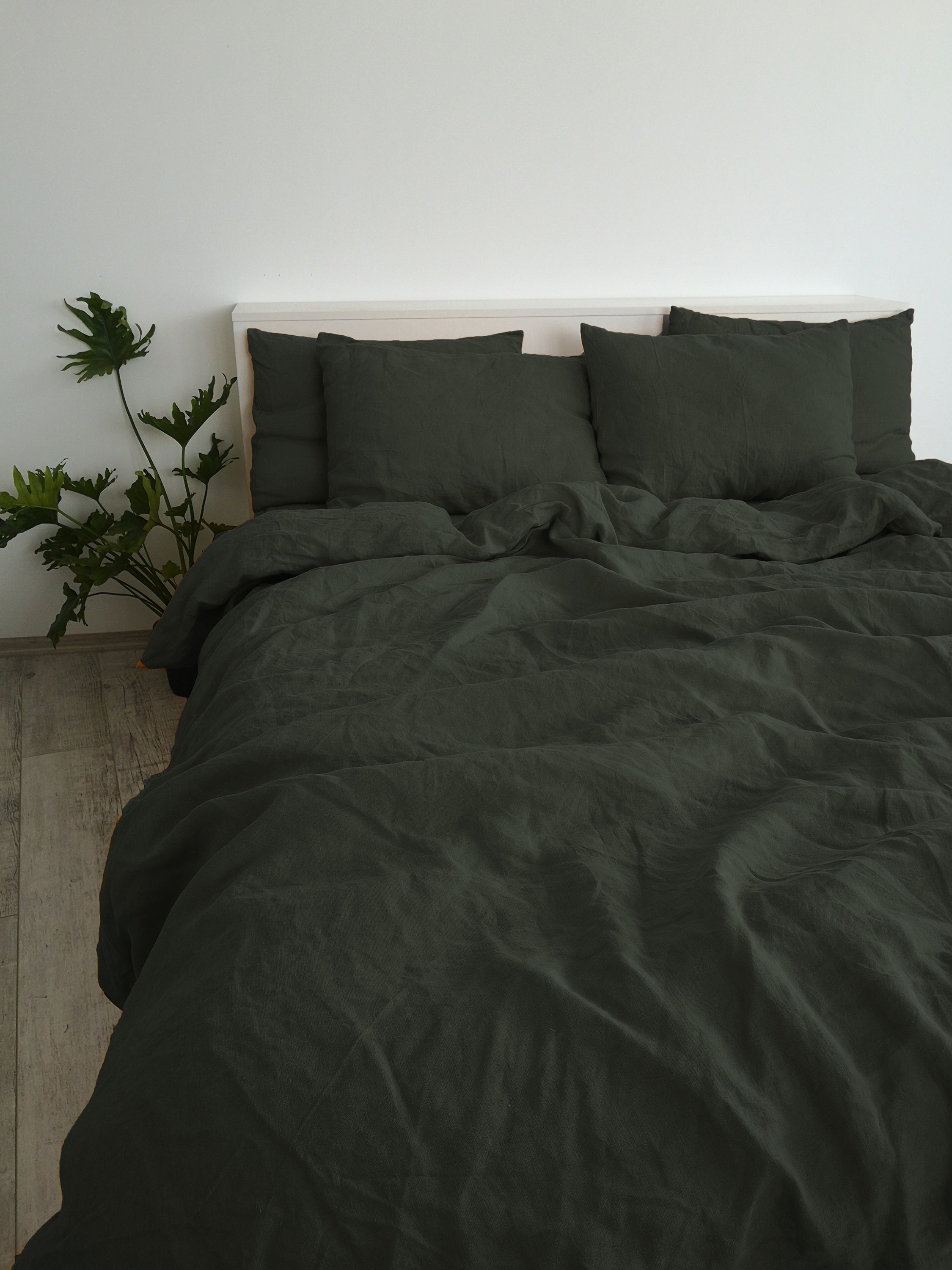 Charcoal green linen duvet cover / 1 duvet cover / Softened Etsy