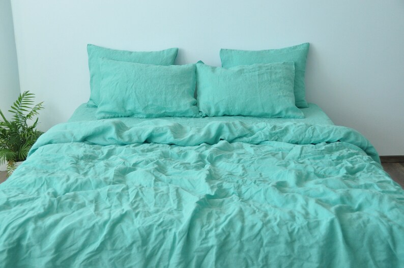 Cyan Linen Pillowcase Turquoise Pillow Cover King Queen Standard Euro