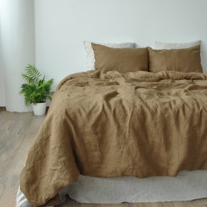 Taupe linen bedding set 1 Duvet cover and 2 Pillowcases Softened linen bedding Comforte cover set Quilt cover set Hidden closure