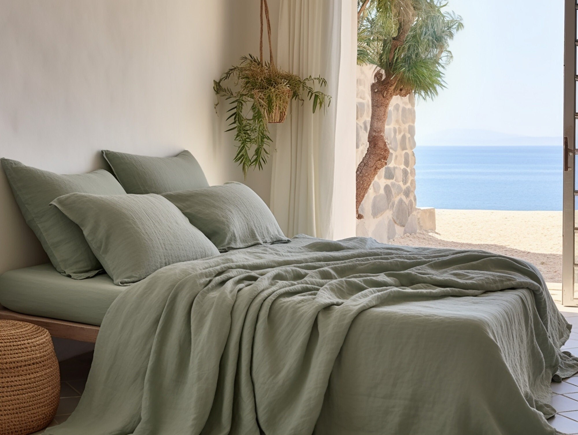 Gray sage linen pillowcase Green pillow cover King Queen Standard Euro Decorative Australian, Custom size Envelope closure