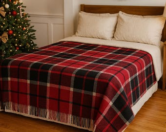 Rot und Schwarz Halb Wolle Tartan Plaid Decke Weicher, Gemütlicher Überwurf, Warme Wollmischung Bett Plaid für Zuhause oder Sofa