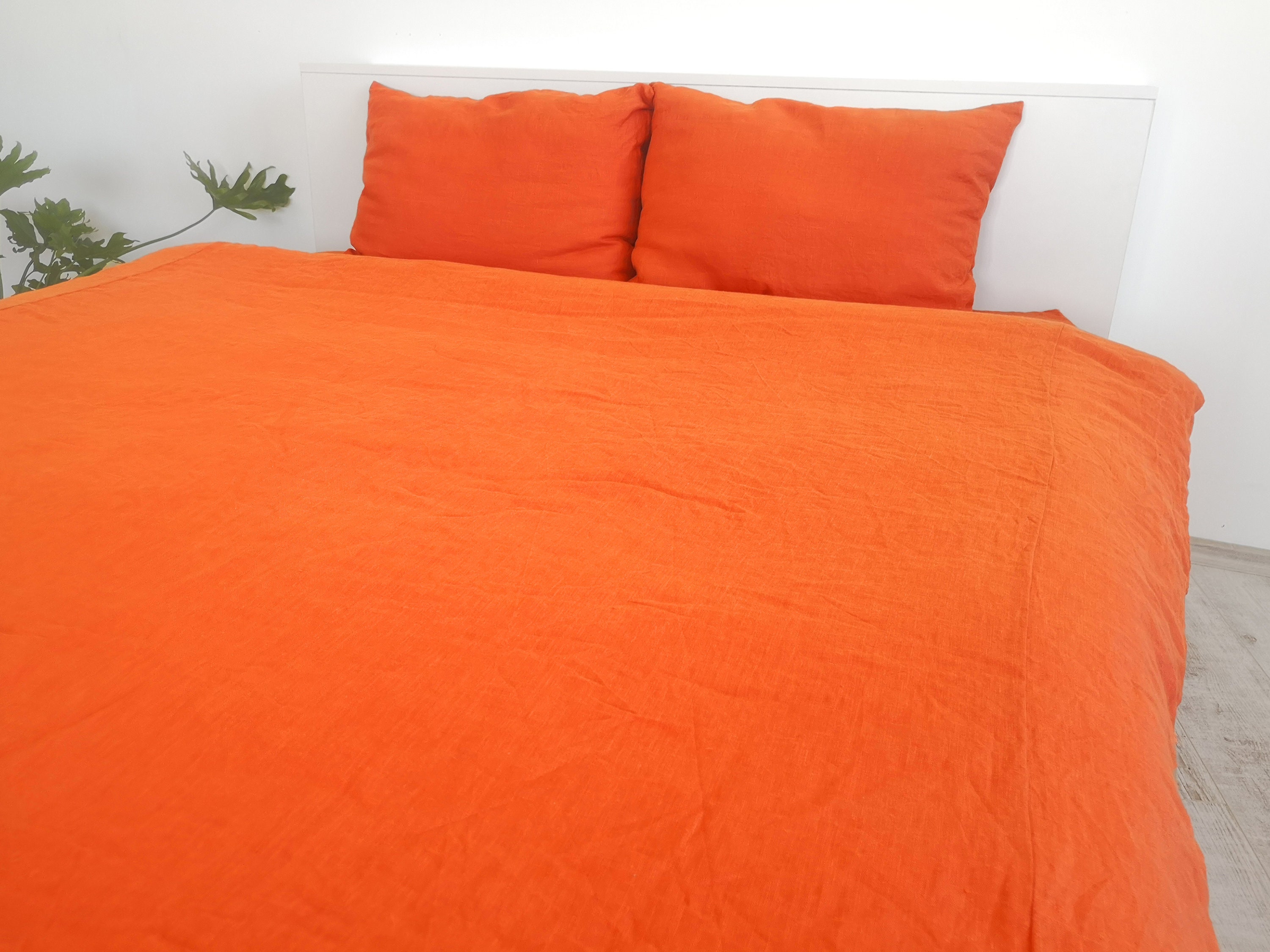 Bright orange linen duvet cover / 1 duvet cover / Softened Etsy