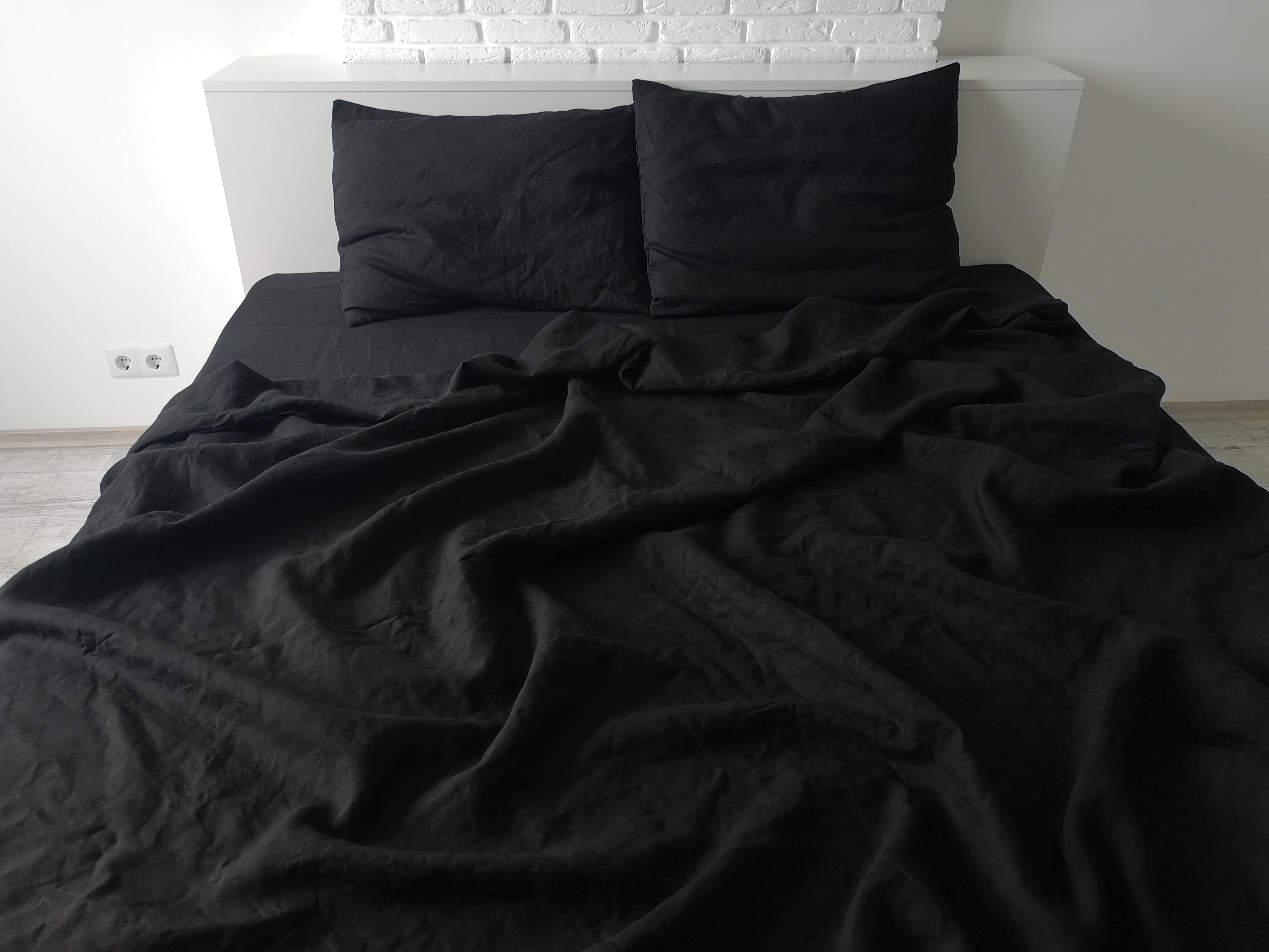Black Linen Sheet Set / 1 Flat Sheet 1 Fitted Sheet 2 | Etsy