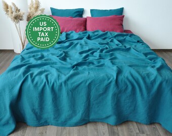 Sea Wave Linen Coverlet Blue Coverlet Single or Double Layered