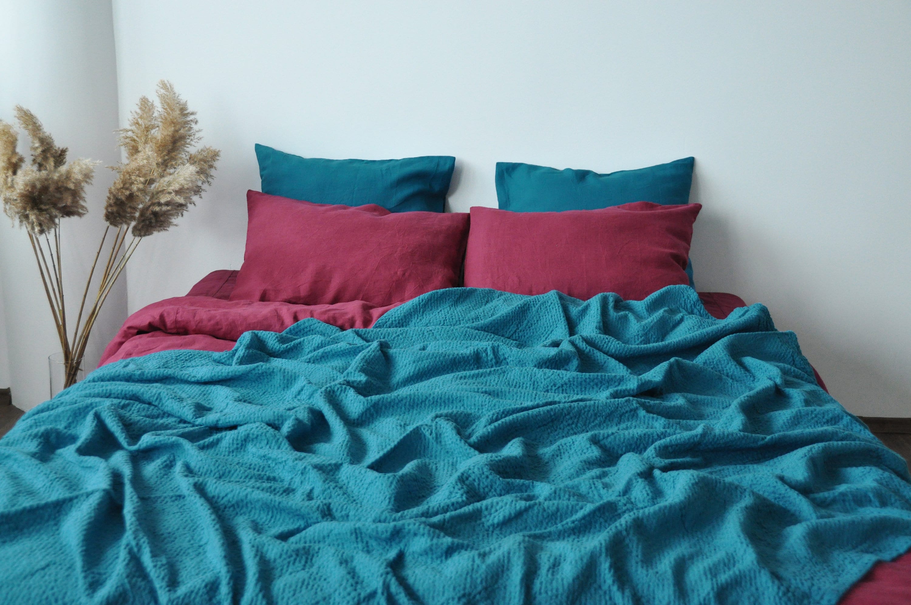 Sea wave waffle linen coverlet / Softened linen / Heavy weight - Picture 3 of 57
