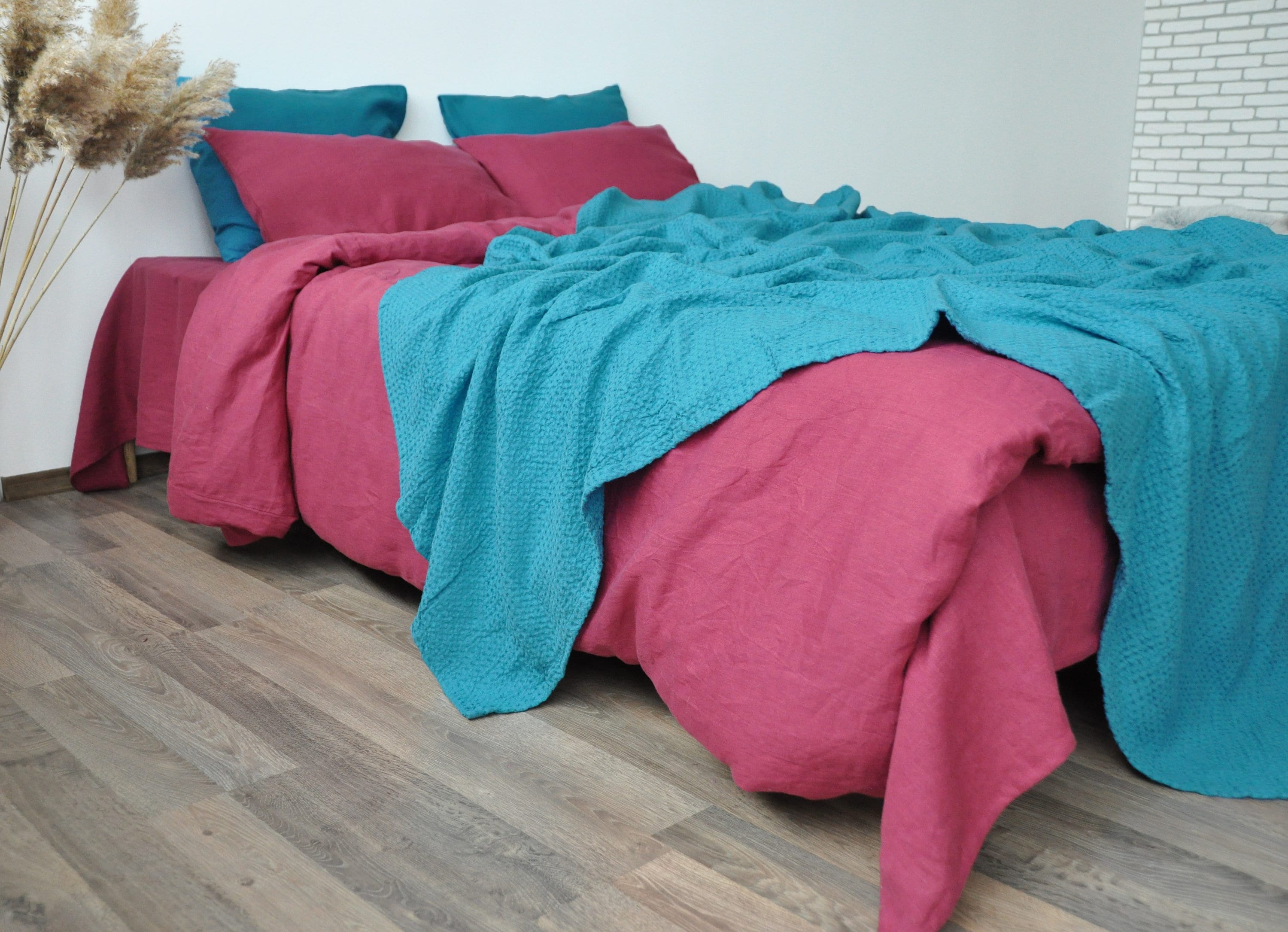 Sea wave waffle linen coverlet / Softened linen / Heavy weight - Picture 7 of 57