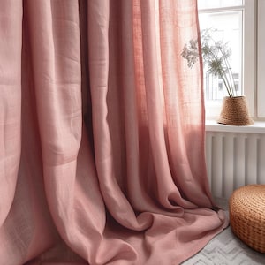 Rose pink regular and blackout linen curtains 2 panels Unlined Cotton Blackout lining Medium weight linen Custom size