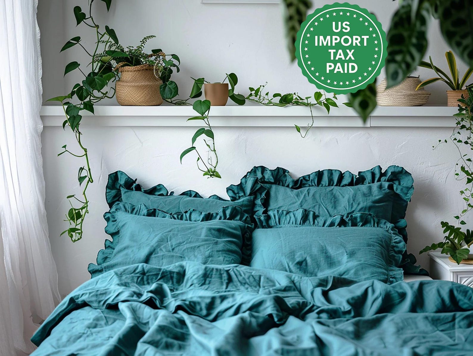 Teal and Other Colors Ruffled Linen Pillow Cover Linen Pillowcase With ...