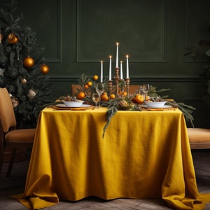 Turmeric Rectangle Linen Tablecloth Christmas Theme Round Square ...
