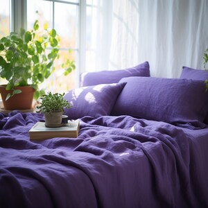 Violet linen sheet set 1 flat sheet and 1 fitted sheet and 2 pillowcases Purple softened linen bedding Stonewashed Lavender bedding set image 3