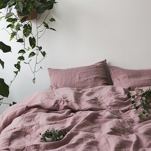 Woodrose linen bedding set 1 Duvet cover and 2 Pillowcases in dusty rose color Softened linen bedding Duvet covet set Comforter cover set