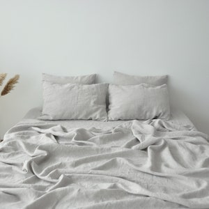 Undyed linen sheet set 1 flat sheet and 1 fitted sheet and 2 pillowcases Softened linen bedding Stonewashed Non dyed bedding set