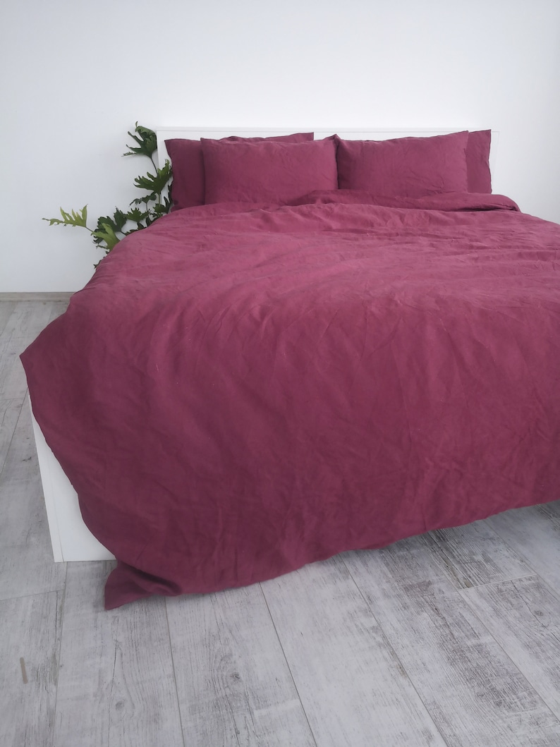 Raspberry linen duvet cover / 1 duvet cover / Softened linen / Etsy