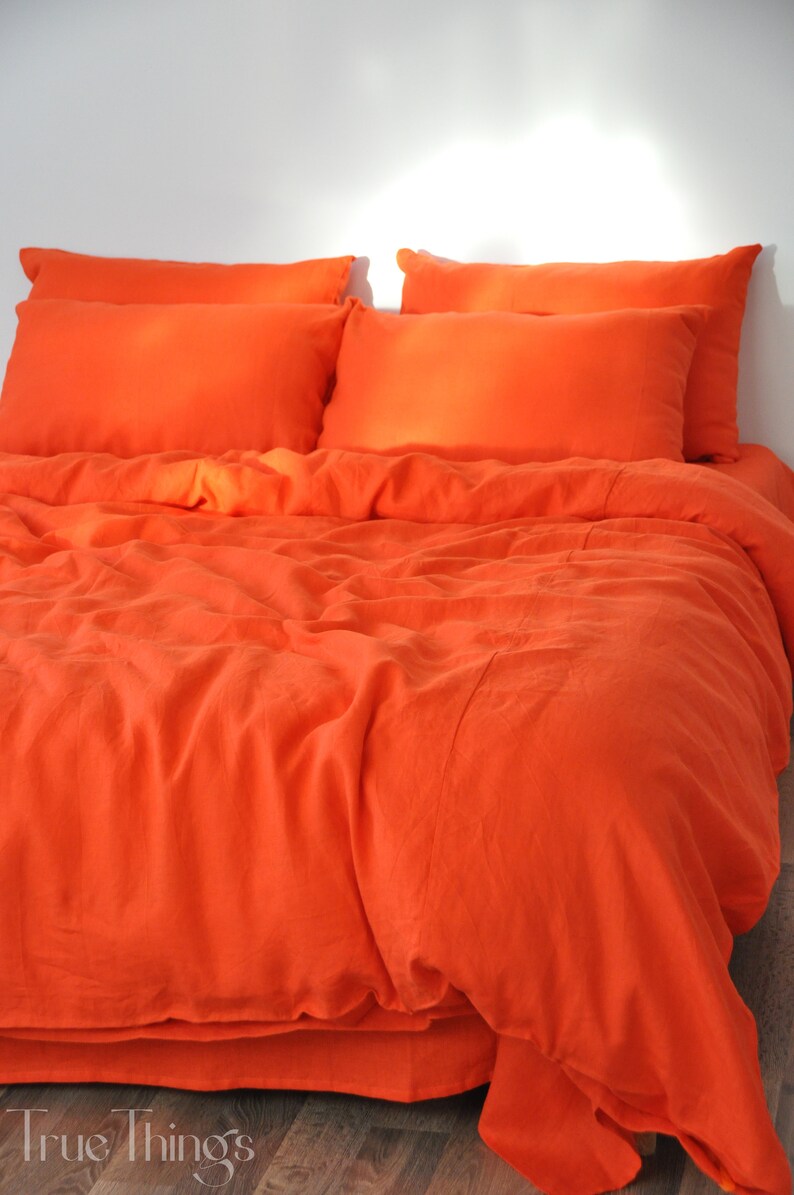 Bright Orange Linen Duvet Cover / 1 Duvet Cover / Softened Etsy