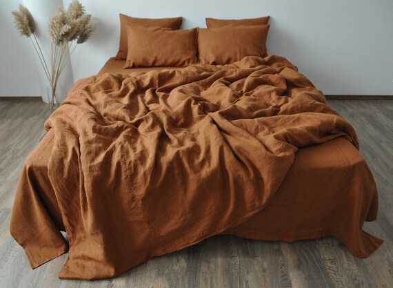 Ensemble De Literie En Lin Cannelle 1 Housse De Couette 2 Etsy France