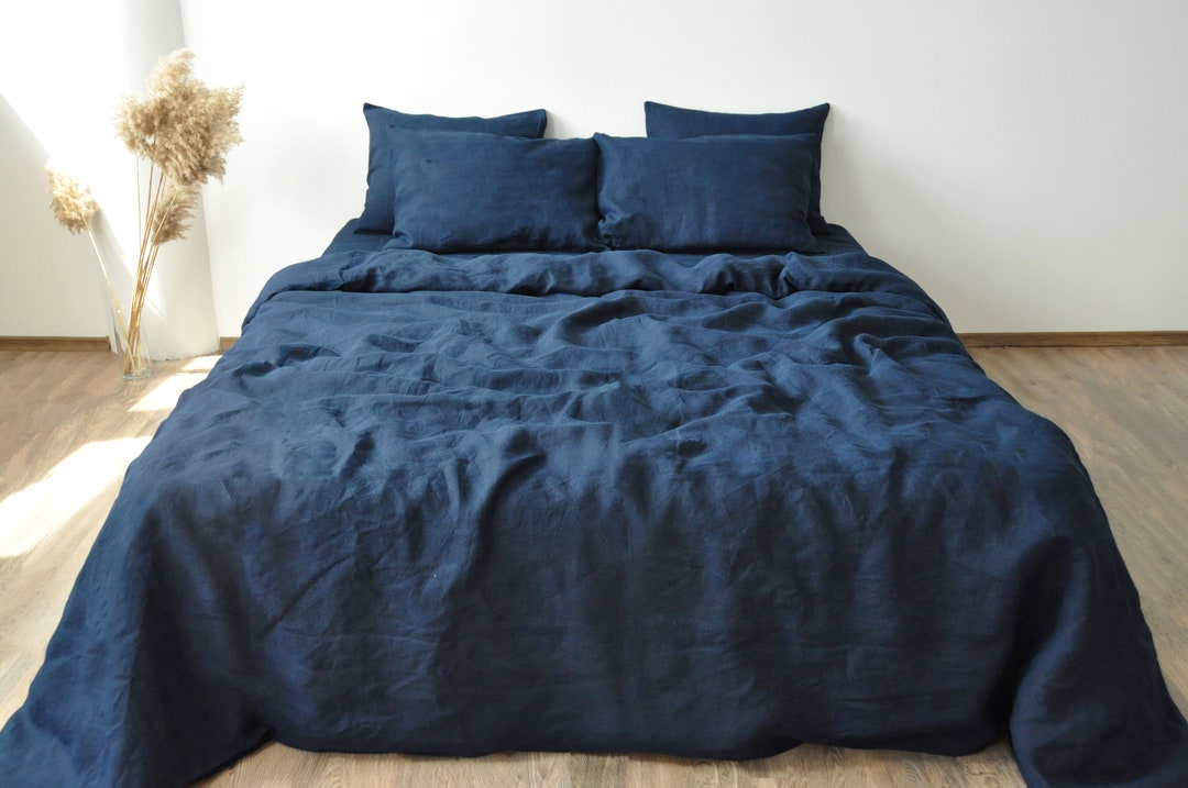 Checkered Linen Set - Navy