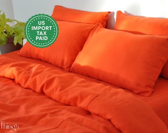 Bright orange linen pillowcase Linen Pillow cover King Queen Standard Euro Decoraive Toddler, Custom size Envelope closure