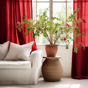 Maroon regular and blackout linen curtains 2 panels Unlined Cotton Blackout lining Medium weight linen Custom size