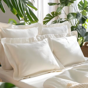 White linen Oxford sham White sham pillow cover King Queen Standard Euro Decorative Lumbar, Custom size Envelope closure