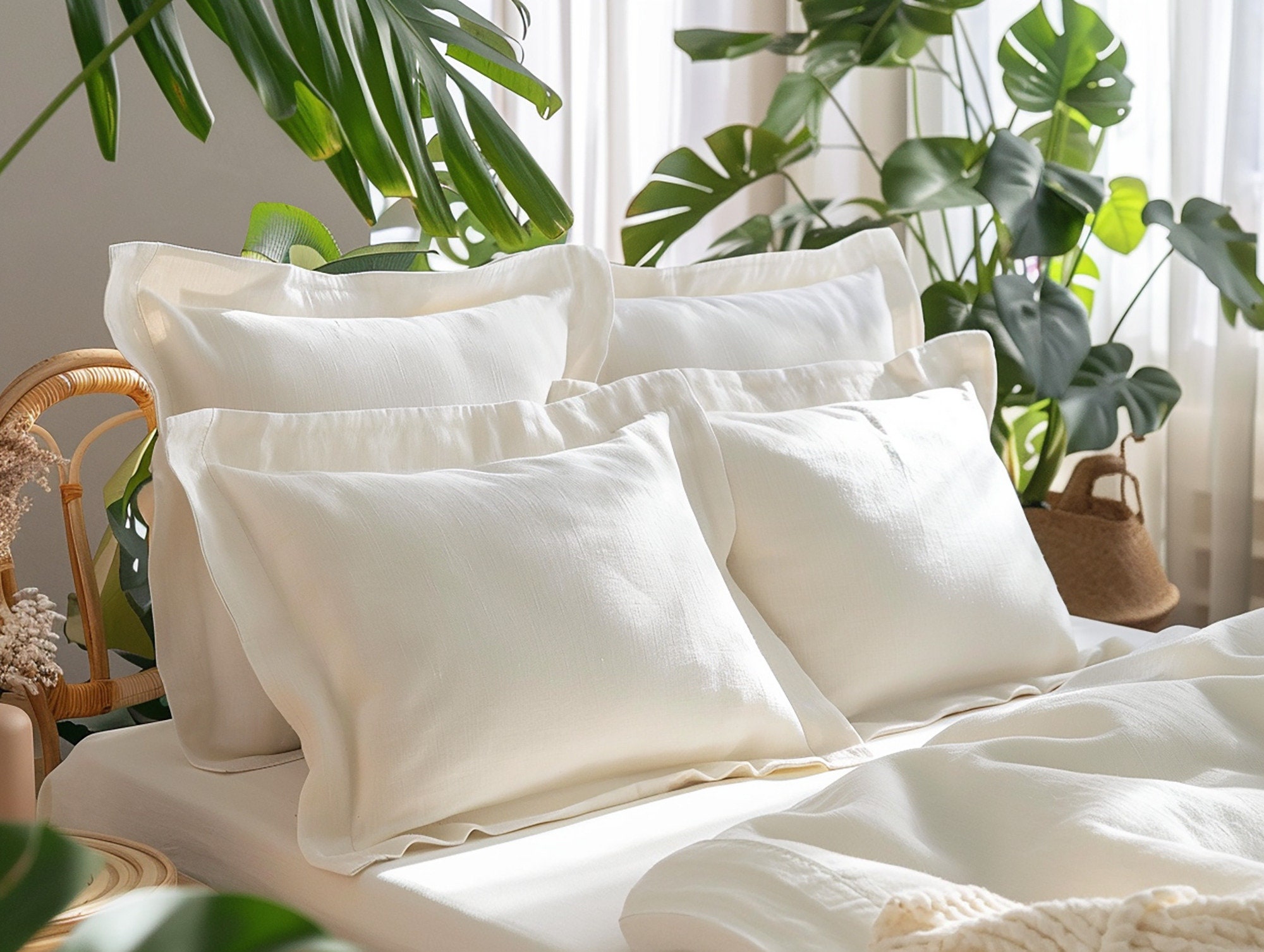 White linen Oxford sham White sham pillow cover King Queen Standard Euro Decorative Lumbar, Custom size Envelope closure