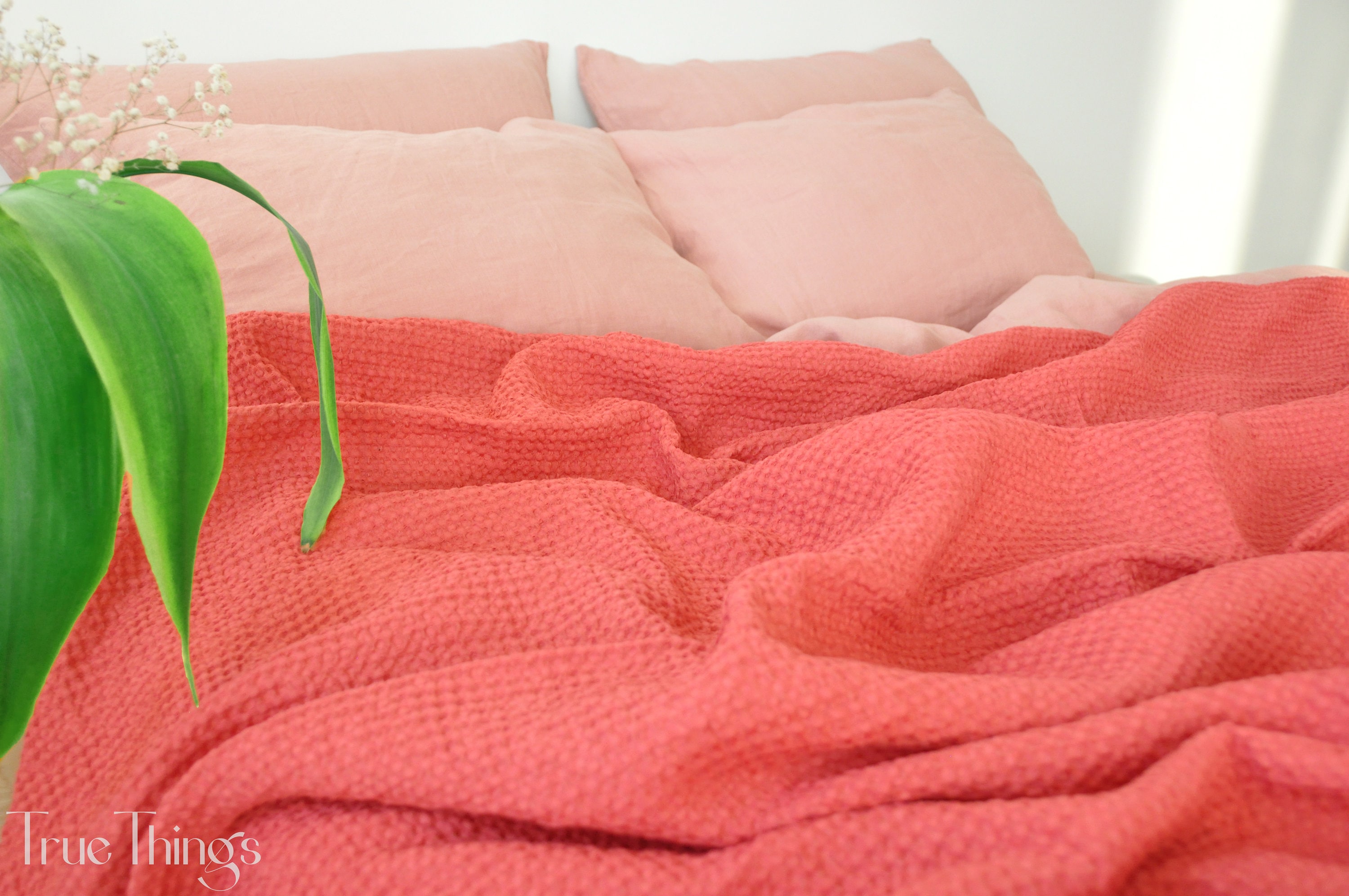 Carmin waffle linen coverlet / Softened linen / Heavy weight - Picture 6 of 64