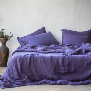 Violet linen sheet set 1 flat sheet and 1 fitted sheet and 2 pillowcases Purple softened linen bedding Stonewashed Lavender bedding set image 2