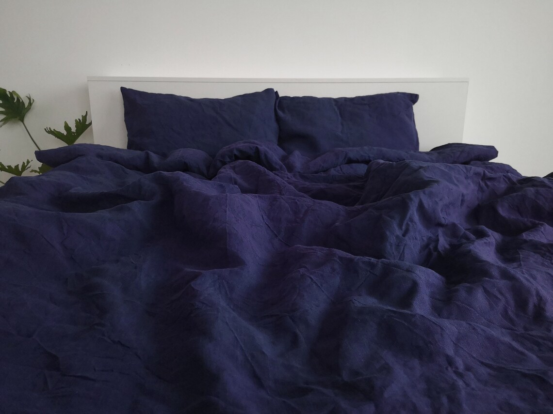 Indigo blue linen pillowcase / Dark blue pillow cover / King Etsy