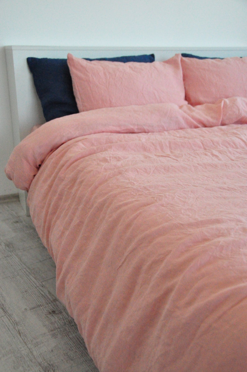 Salmon pink linen bedding set / 1 Duvet cover 2 Pillowcases Etsy