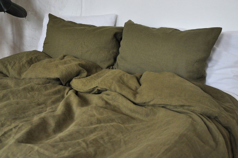 Dark olive green linen duvet cover / 1 duvet cover / Softened Etsy